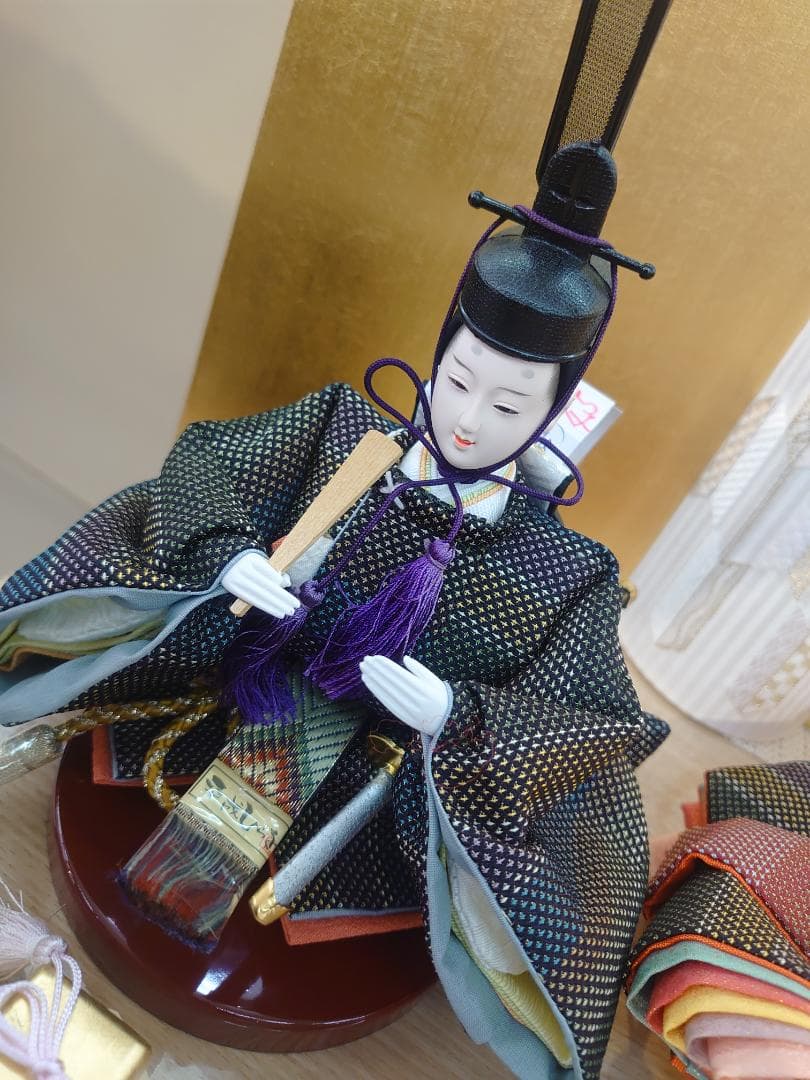 ●収納式おひなさま●　つむぎ風衣装飾り　金屏風　フルセット