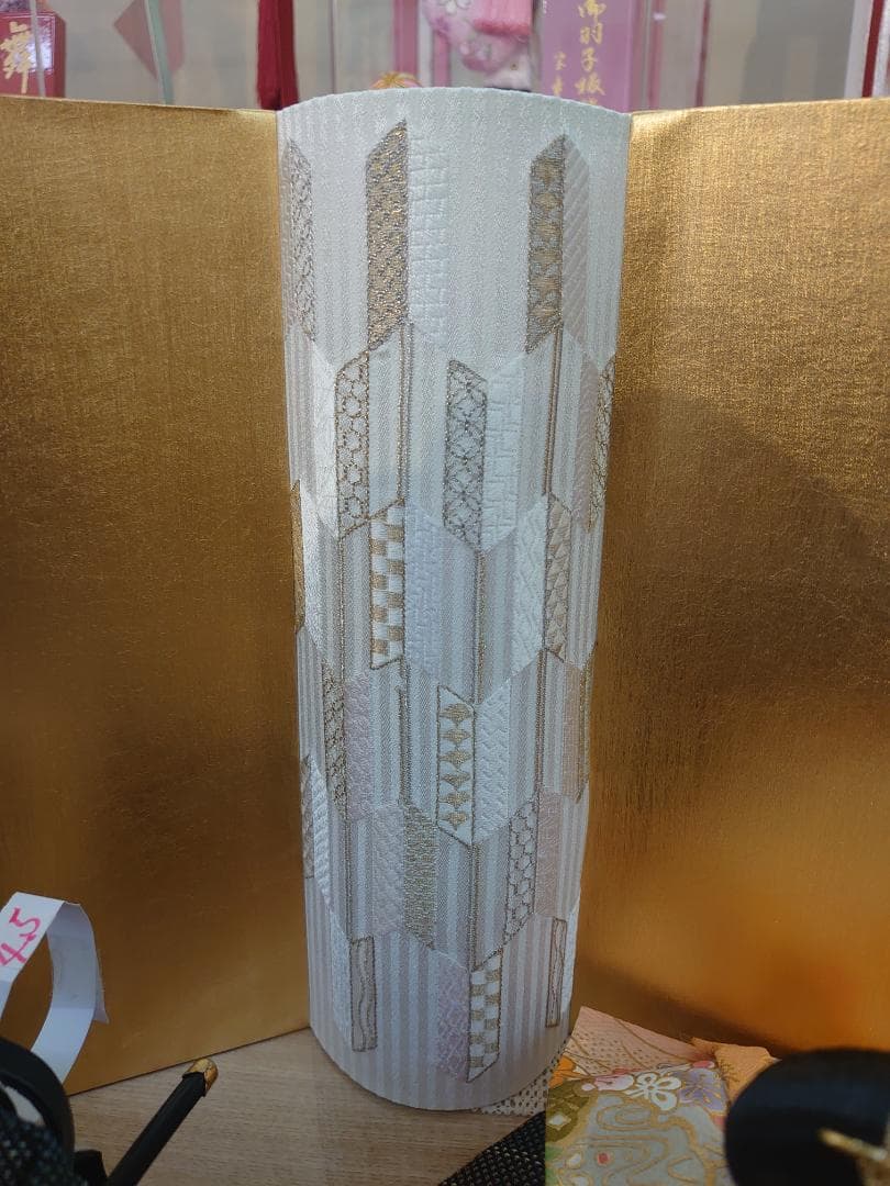 ●収納式おひなさま●　つむぎ風衣装飾り　金屏風　フルセット