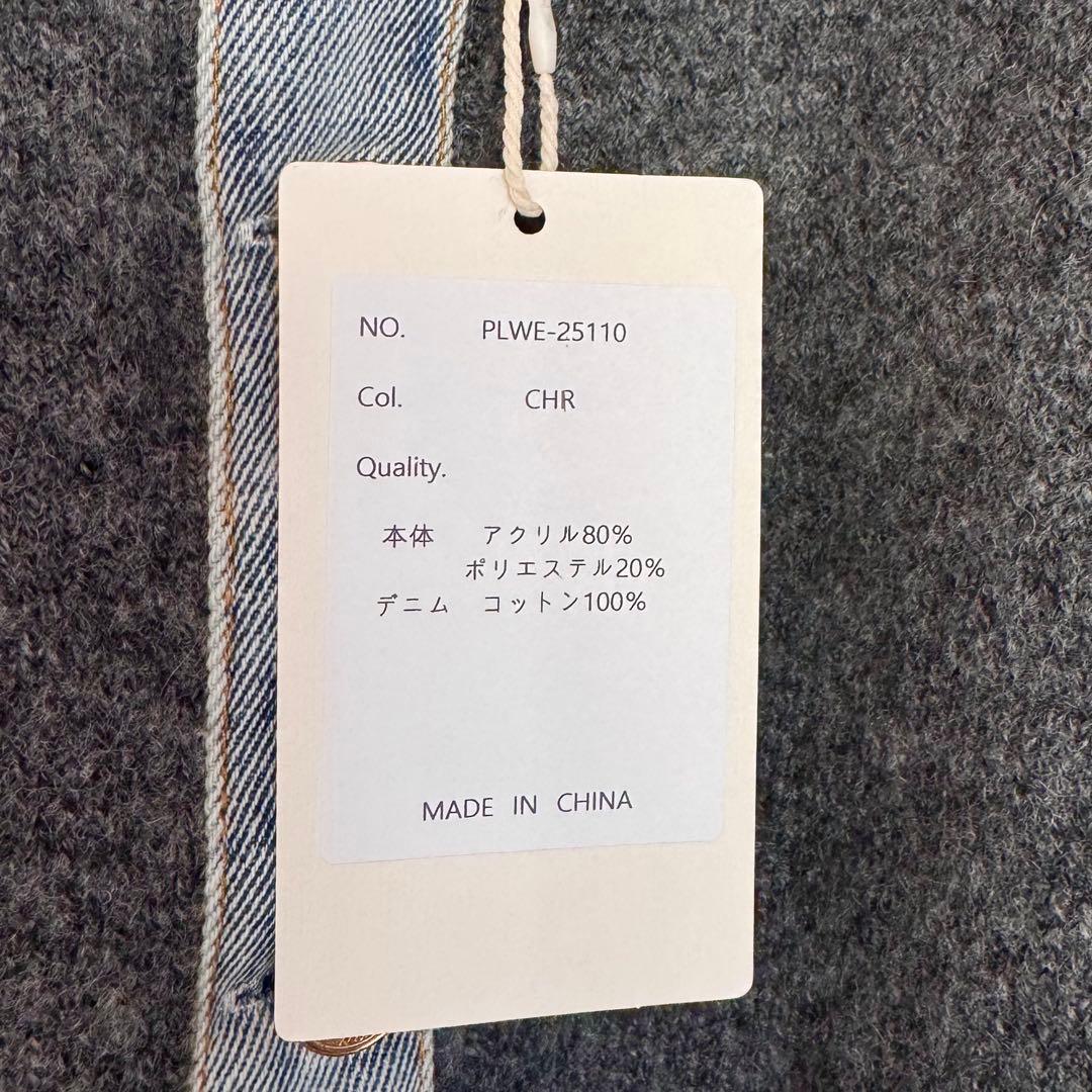 新品タグ付⭐︎PLUS OTO.HA デニム×ニット異素材コンビネーションシャツ
