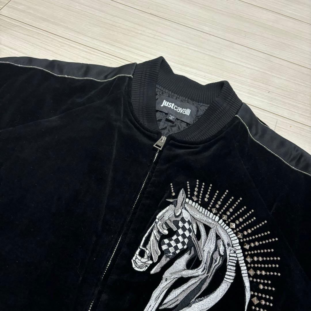 良品■Just Cavalli■ベロア ホース 刺繍スタッズ ボンバージャケット