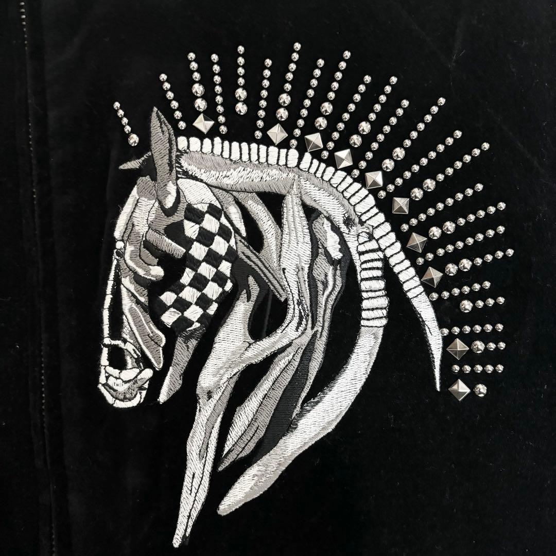 良品■Just Cavalli■ベロア ホース 刺繍スタッズ ボンバージャケット