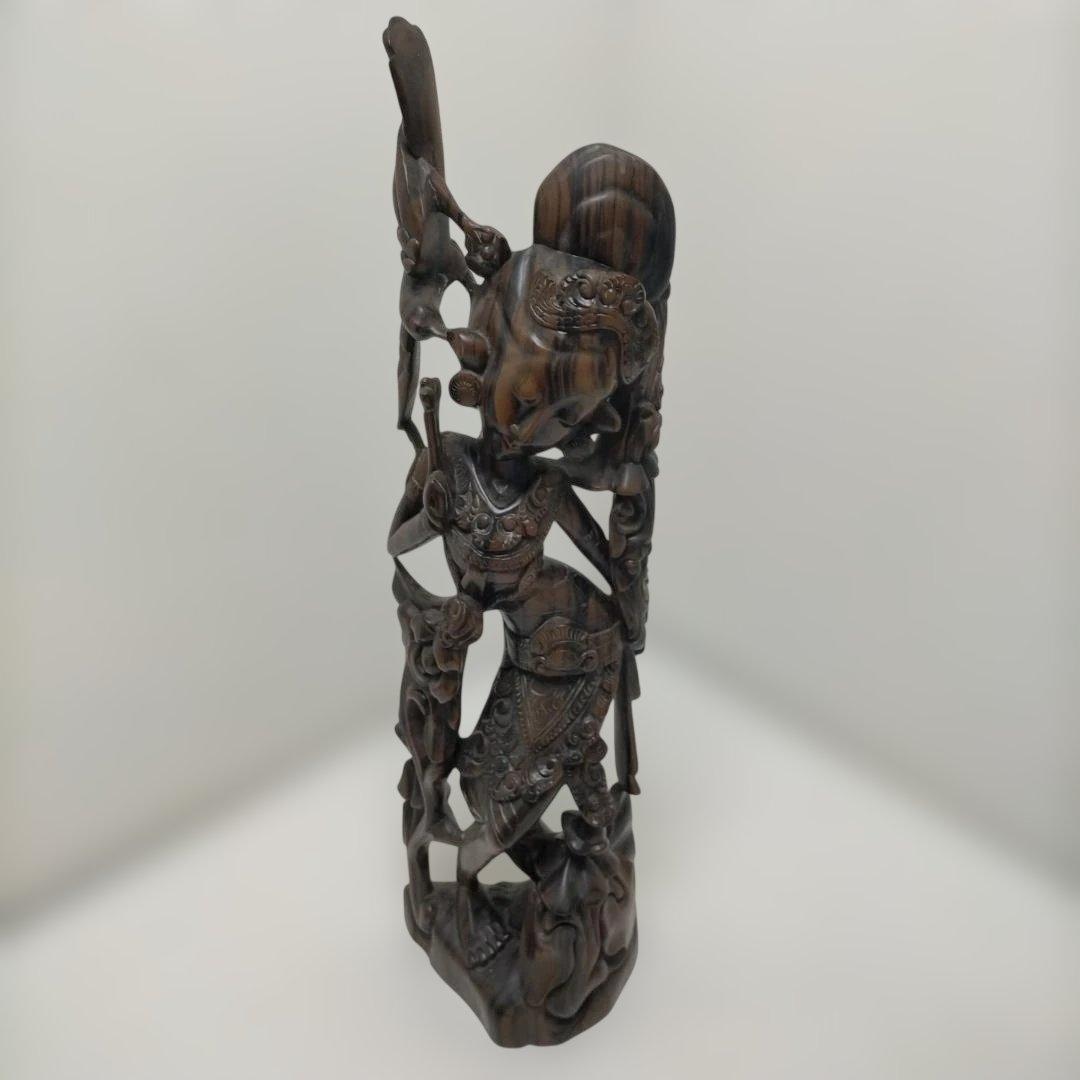 木彫り 女性像 天女風 置物 彫刻 オブジェ 中国美術 木製 260115-4T