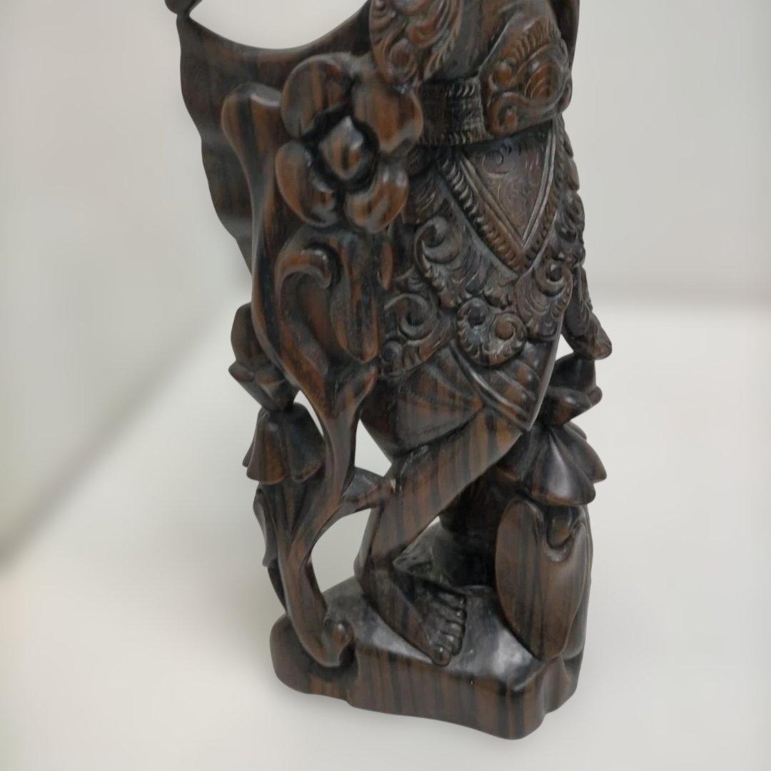 木彫り 女性像 天女風 置物 彫刻 オブジェ 中国美術 木製 260115-4T