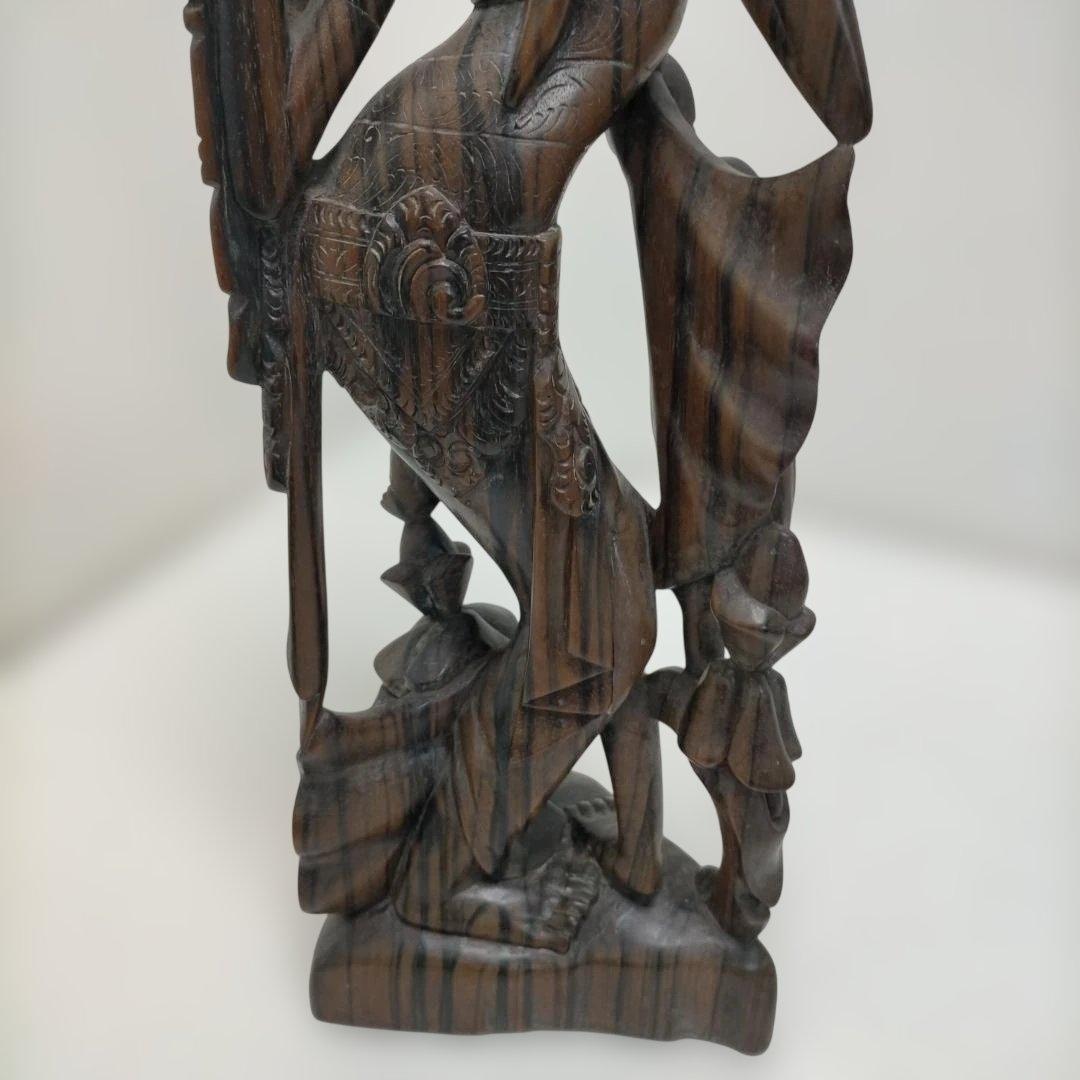 木彫り 女性像 天女風 置物 彫刻 オブジェ 中国美術 木製 260115-4T