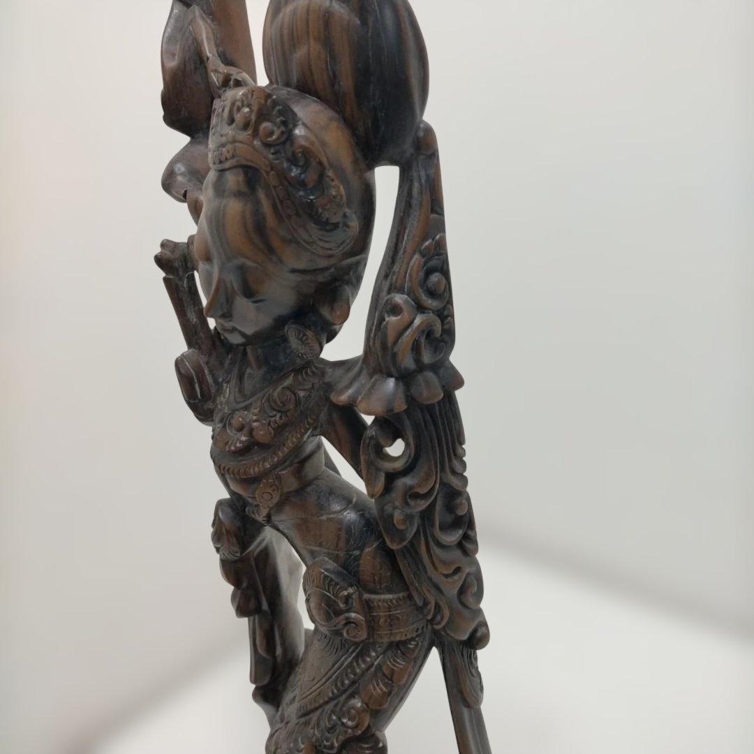 木彫り 女性像 天女風 置物 彫刻 オブジェ 中国美術 木製 260115-4T