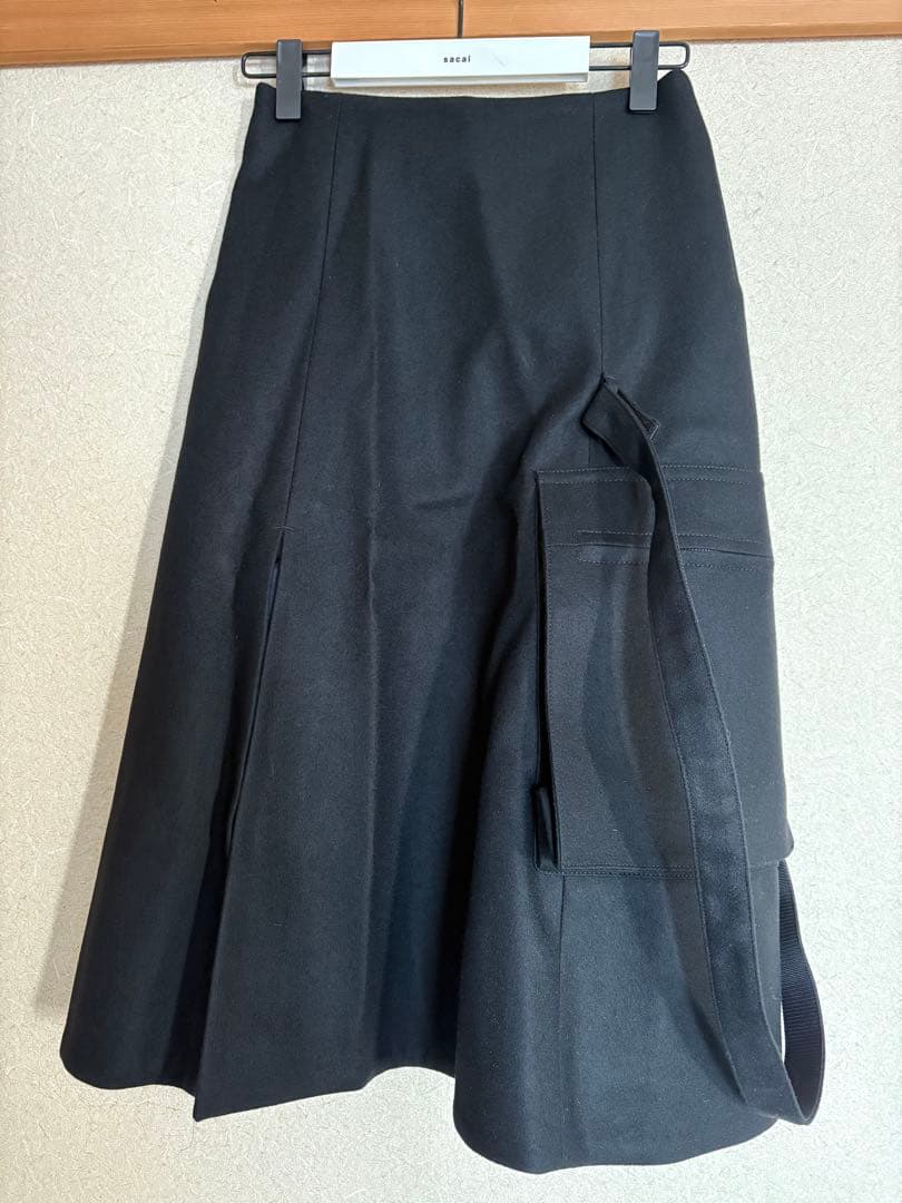 新品未使用Sacai 23AW Wool Melton Skirt 黒 サイズ1