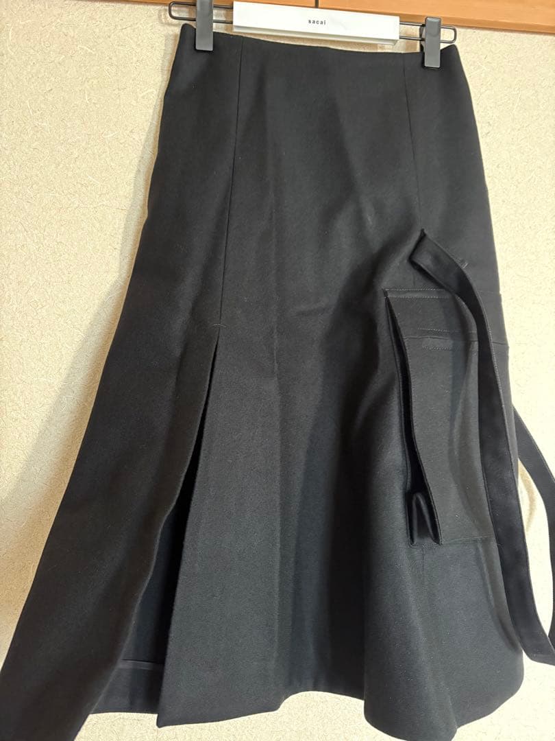 新品未使用Sacai 23AW Wool Melton Skirt 黒 サイズ1