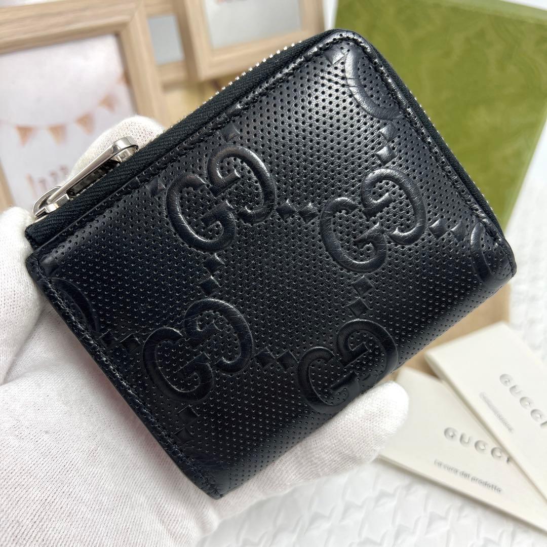 ✨極美品✨GUCCI グッチ　GGエンボス　L字ファスナー財布　＆カード