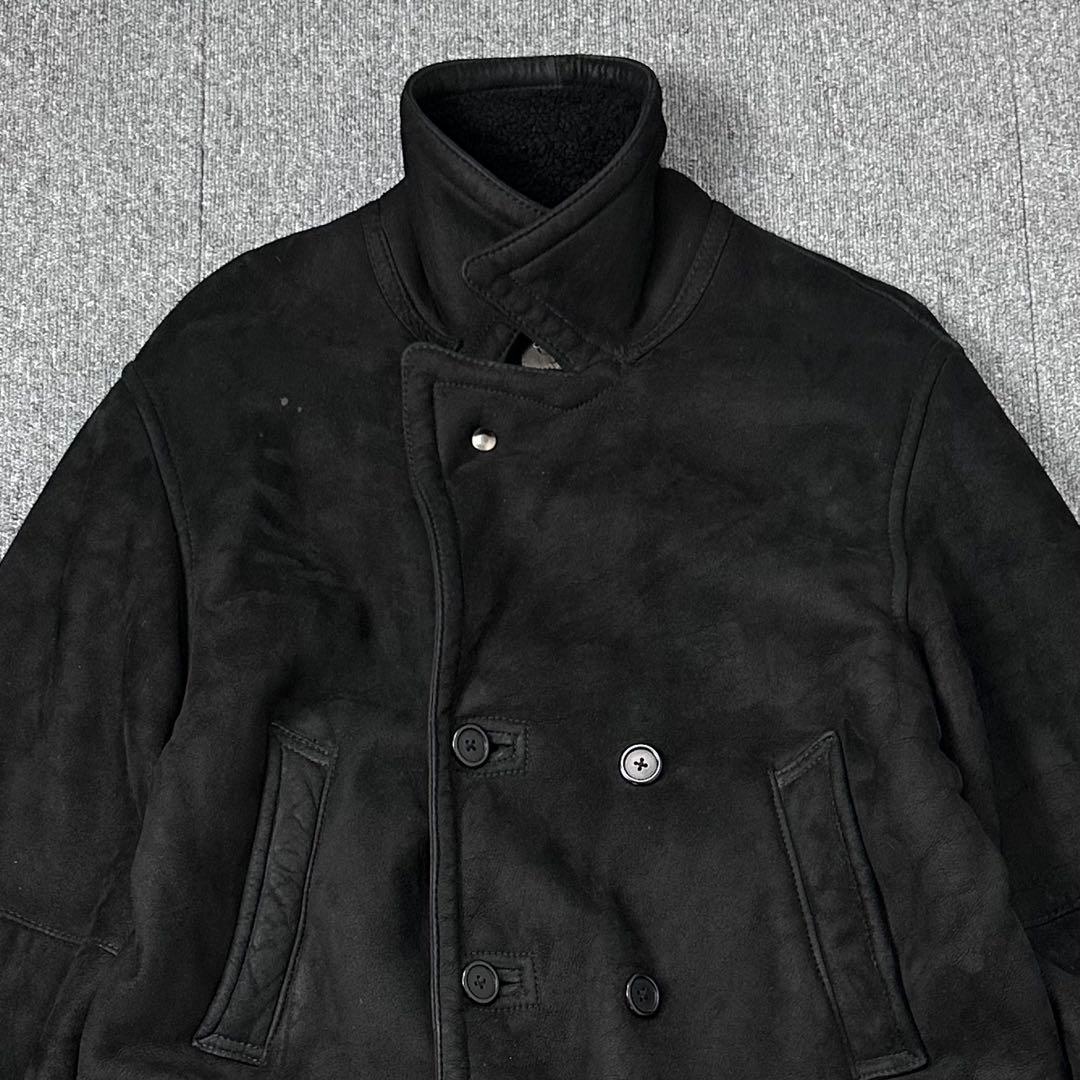 80s 90s カルバンクライン 本革 ムートンコート レザージャケット 黒