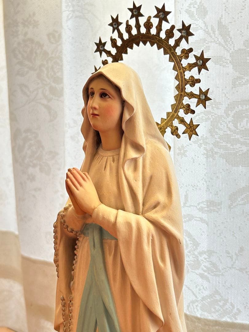 【超超希少極美45cm】✞ ルルドの聖母マリア像　宗教彫刻　アンティーク