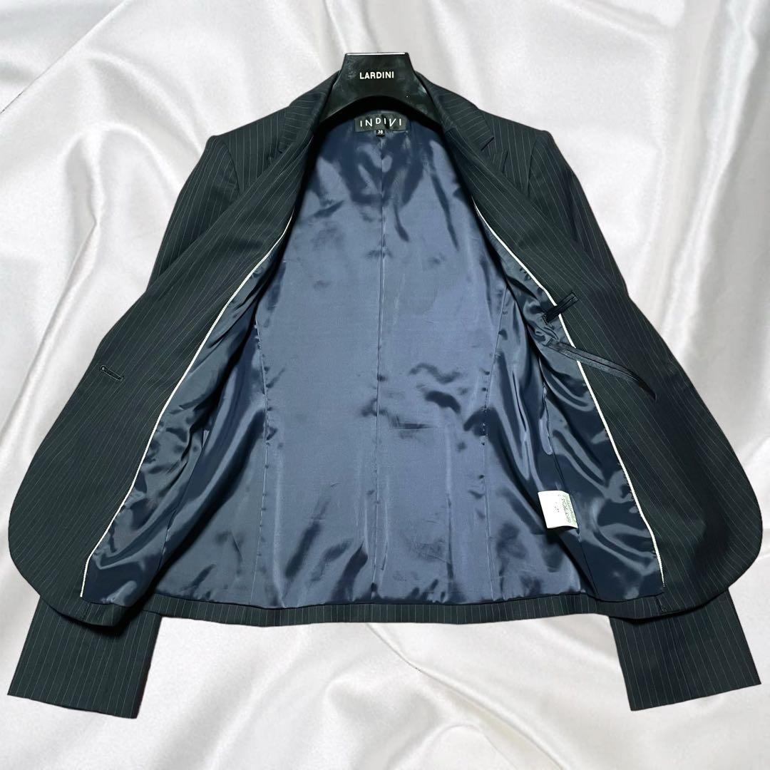 【INDIVI】美品インディヴィ 高級シルク ストレッチ ブーツカット ブラック
