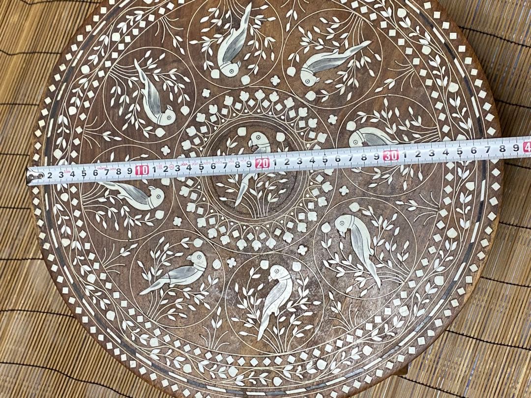 鳥モチーフ 象嵌(ぞうがん)細工 アジアンサイドテーブル 3本脚