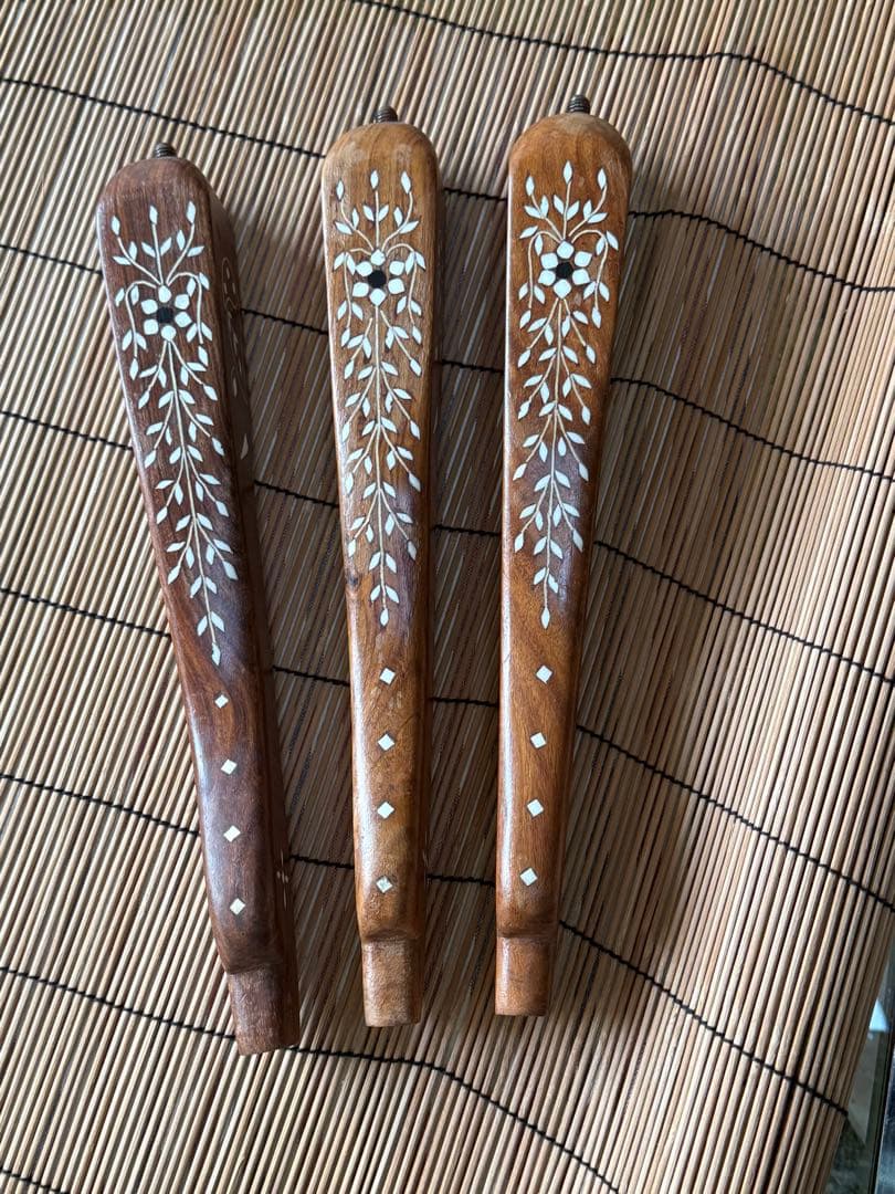 鳥モチーフ 象嵌(ぞうがん)細工 アジアンサイドテーブル 3本脚