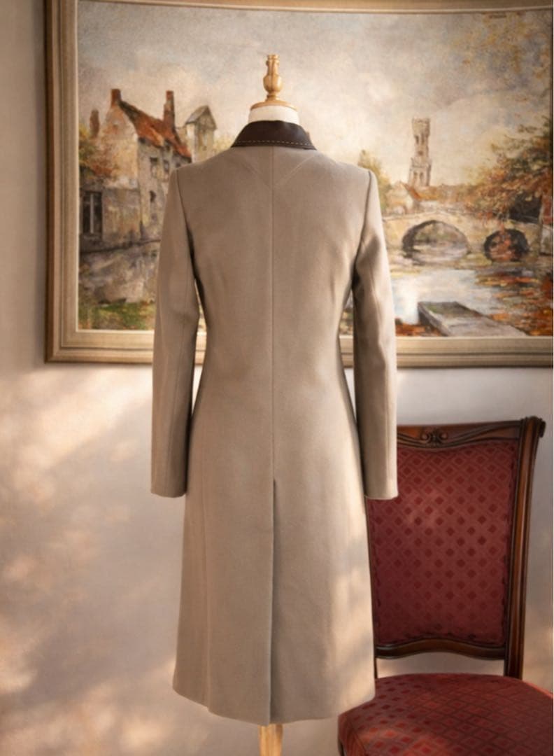 美品　FENDI フェンディ チェスター　本革　レザー　カシミヤブレンド コート