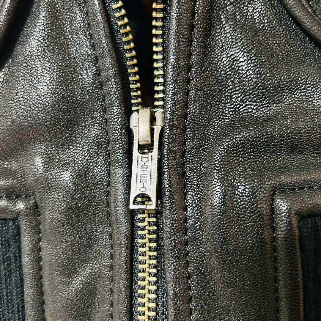 ヒステリックグラマー シングルライダースレザージャケット 山羊革 裏地総柄 黒