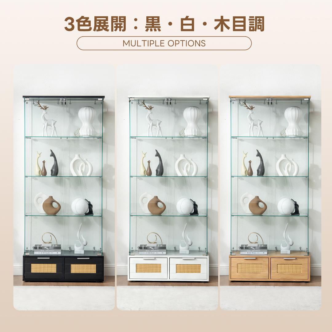 コレクションケース 引出し付 両扉タイプ 幅80×奥行36×高さ184cm 黒