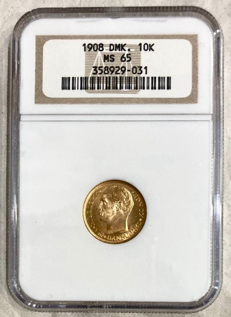 ★★★梨くん★★★　1908年デンマーク10クローネ金貨★NGC MS65