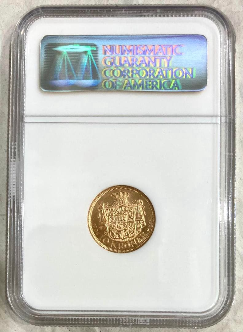 ★★★梨くん★★★　1908年デンマーク10クローネ金貨★NGC MS65