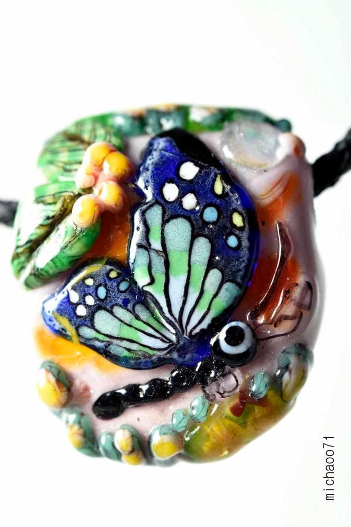 蝶　とんぼ玉 トンボ玉 蜻蛉玉 ペンダントトップ ガラス細工　13456-491