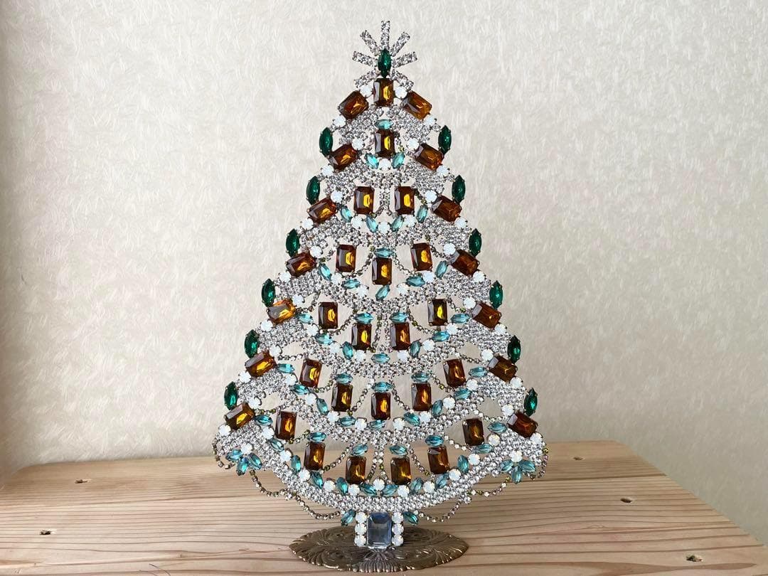 特大/チェコガラスツリー/Husar.D刻印/手作り/ブラウンブルー/クリスマス