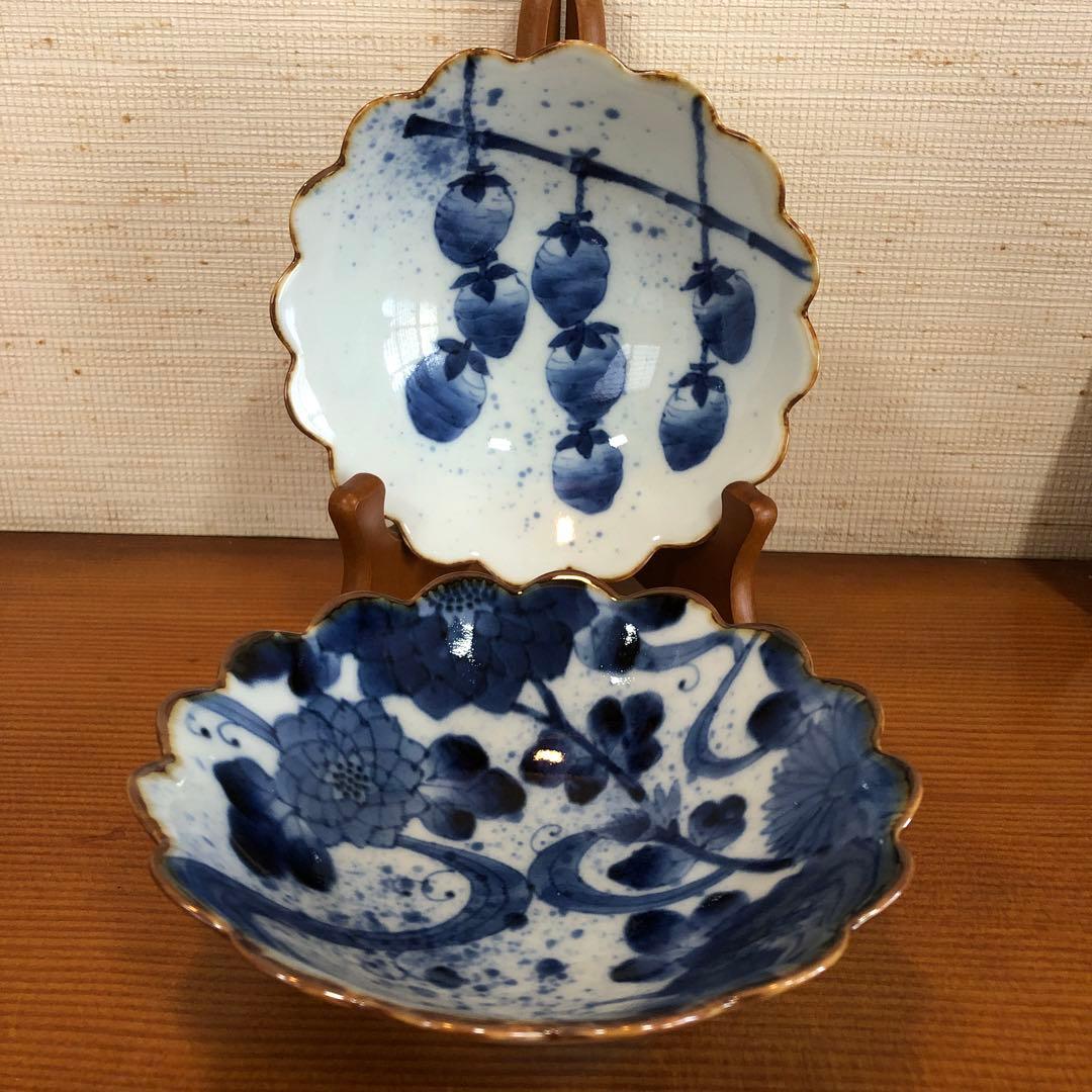 有田焼　福泉窯　染付 菊割四寸鉢二客