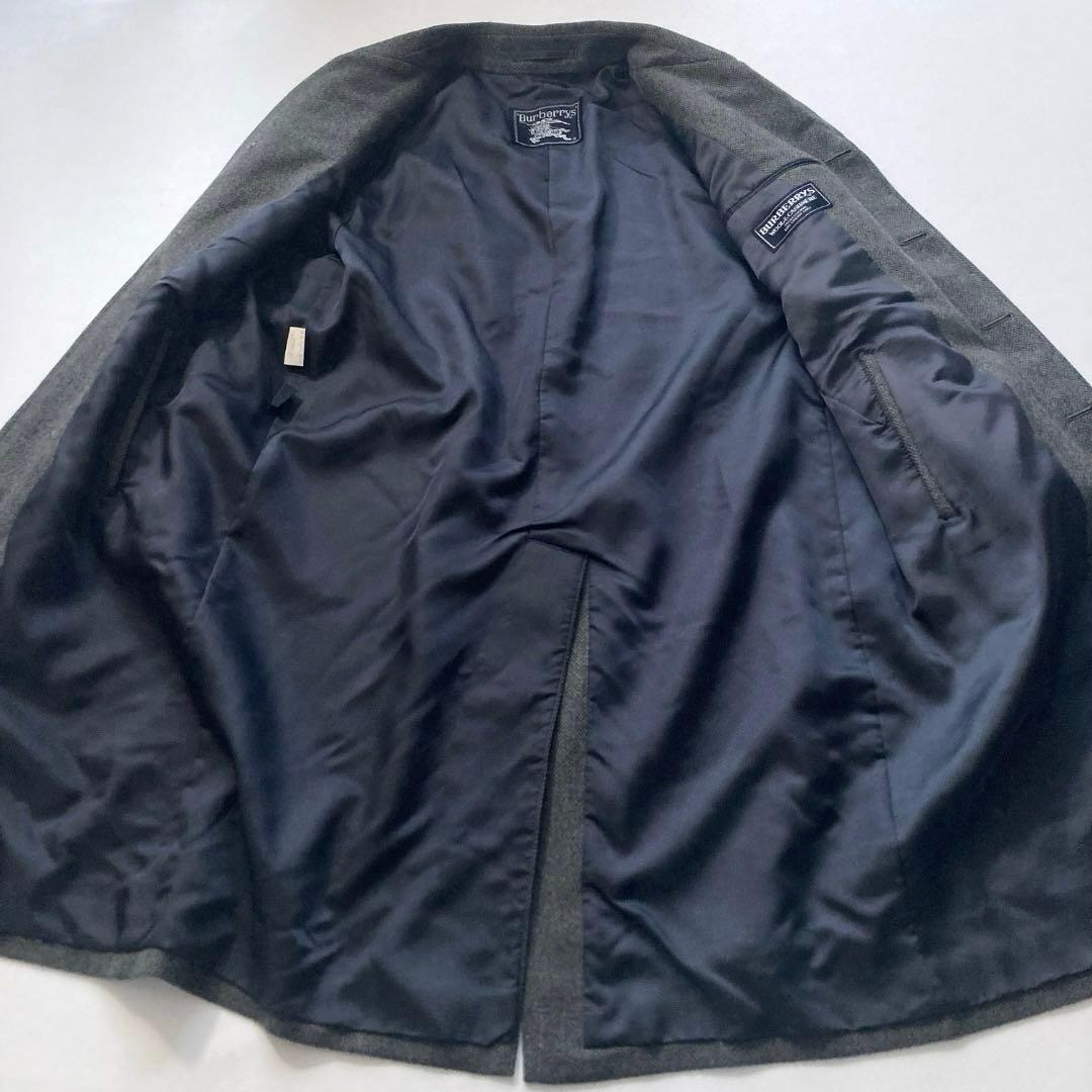 【美品】バーバリーズ ステンカラーコート カシミヤ混 ヘリンボーン グレー