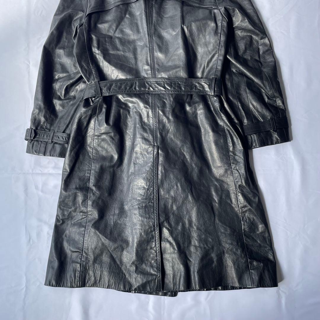 日本製 牛革 リアルレザー ヴィンテージ トレンチコート ブラック LL