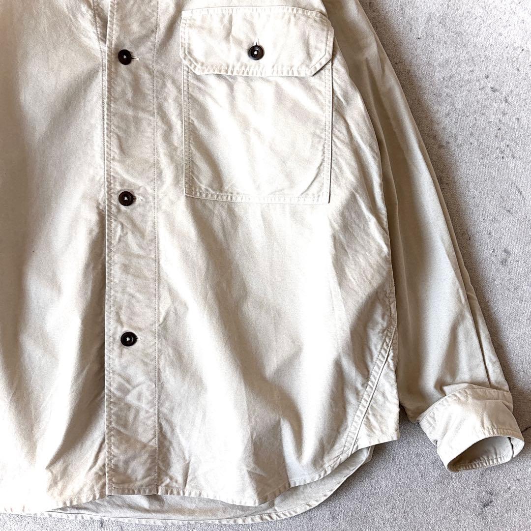 MHL. メンズ オーバーサイズ コットン バンドカラー シャツ アイボリー白_