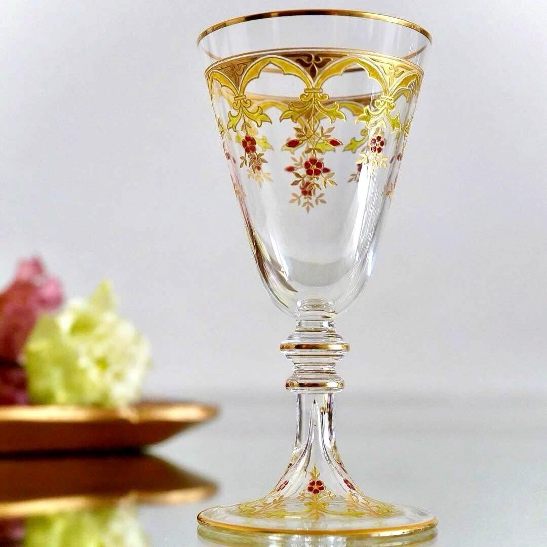極希少オールドバカラ ボーヴェ ワイングラス★美品BACCARAT金彩エナメル彩