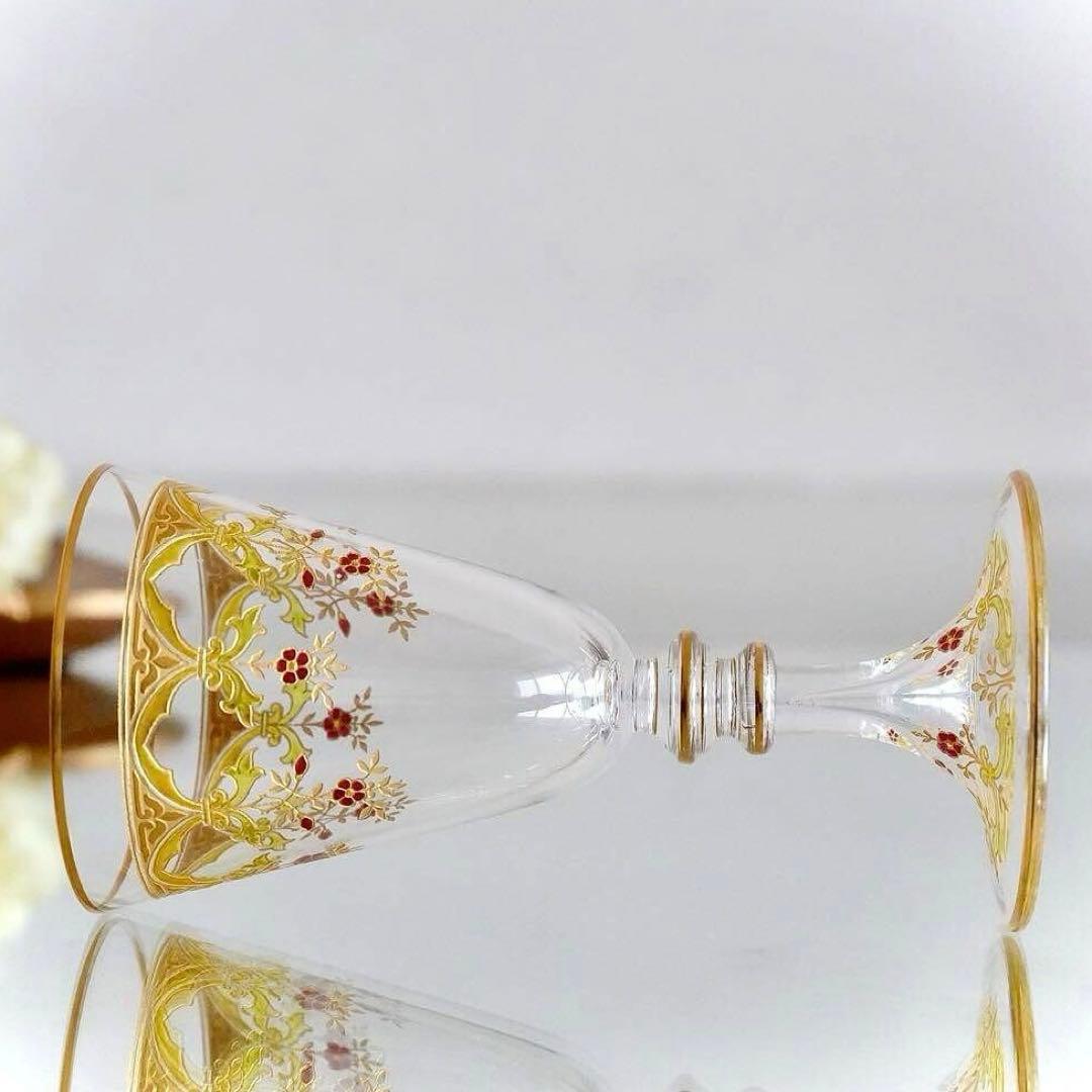 極希少オールドバカラ ボーヴェ ワイングラス★美品BACCARAT金彩エナメル彩