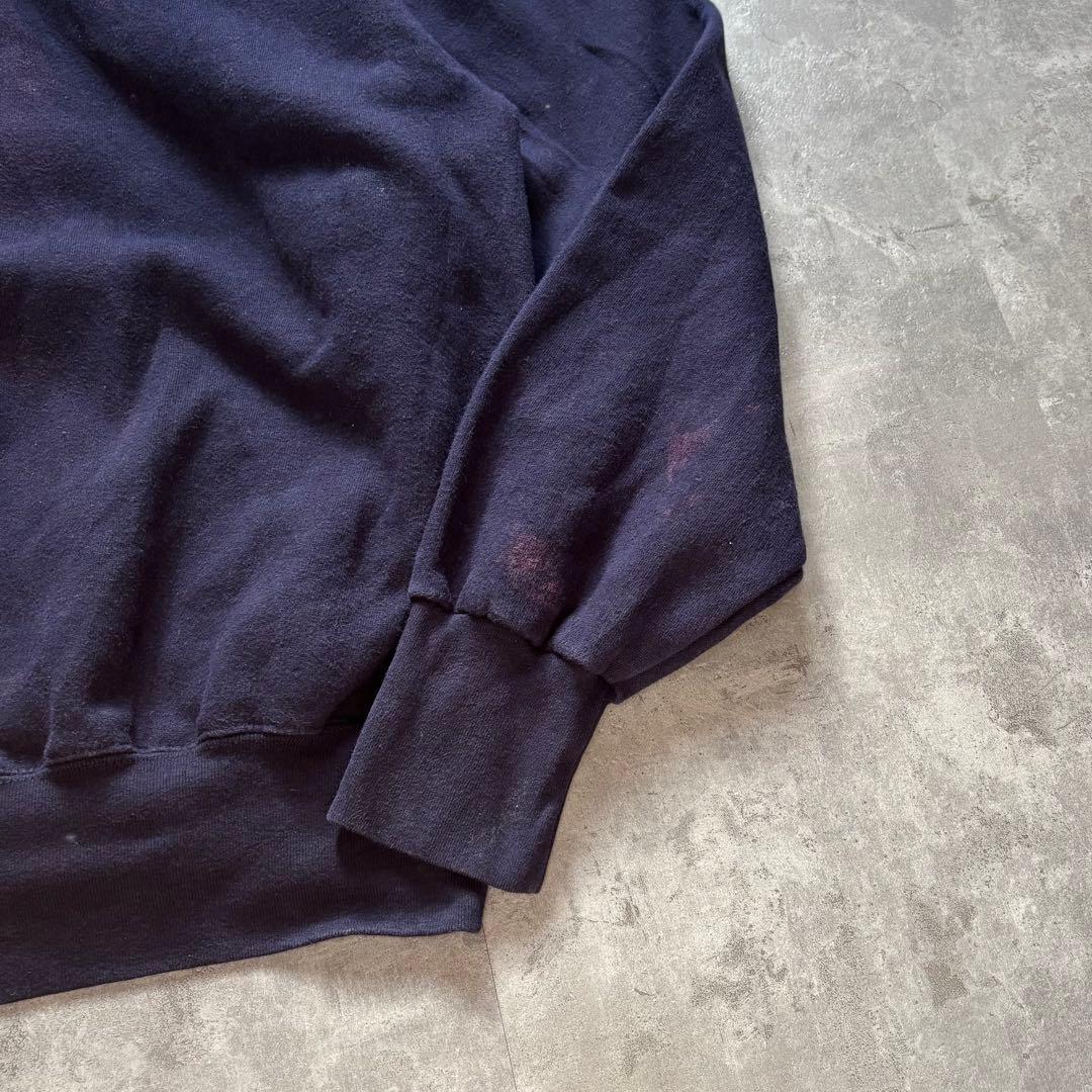 90s ヴィンテージ古着 肉厚コットンスウェットパーカー 無地フェード ネイビー