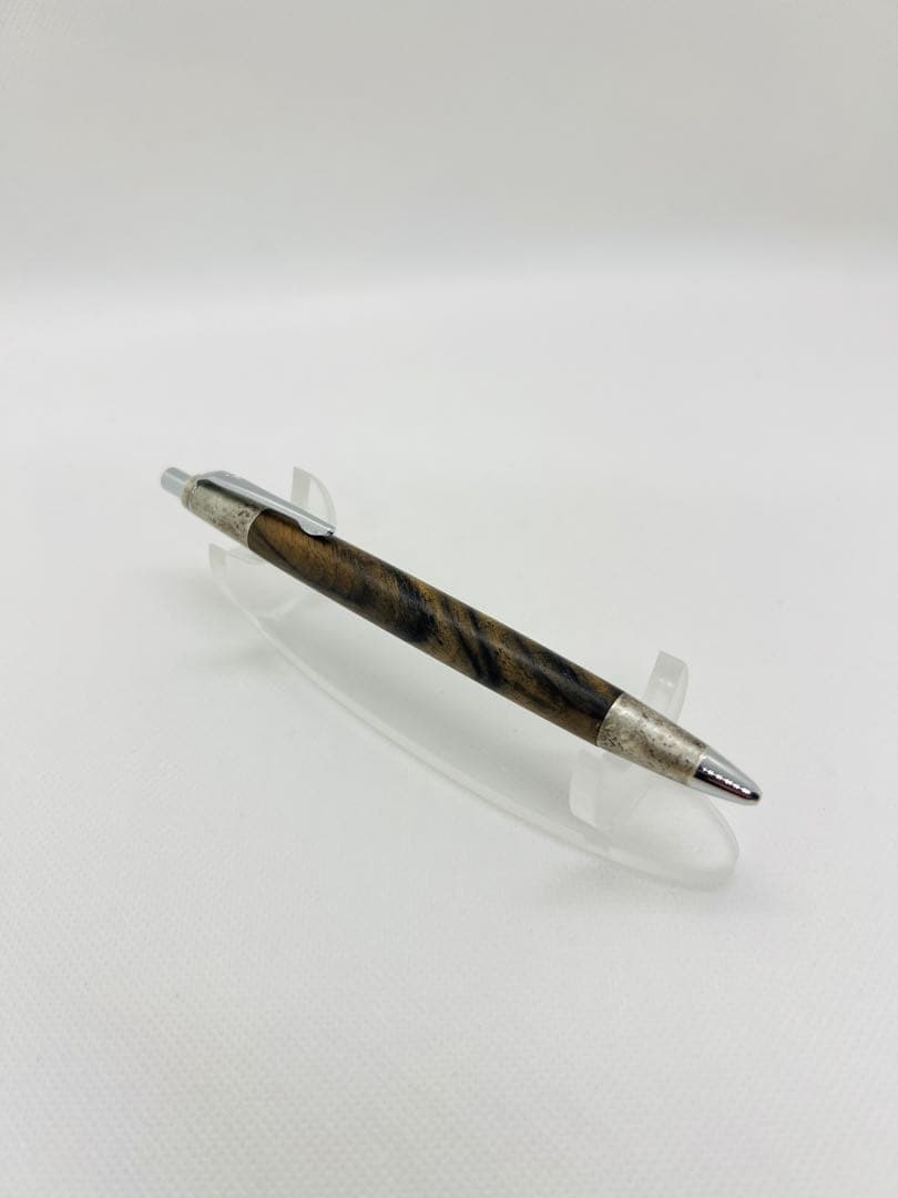 【新品】　野原工芸　特上黒柿　斑紋純銀色金具　シャープペンシル