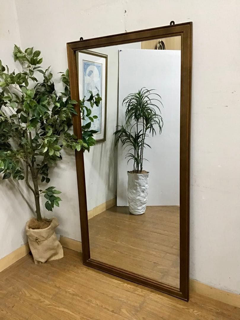 pyo☆管339☆アンティーク調☆木製大型ミラー☆ジャンボミラー☆姿見