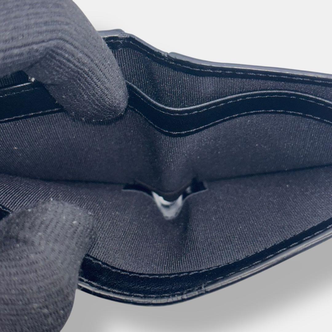 美品 現行 バーバリー 二つ折り財布 小銭入れ付 ロゴプリント レザー ブラック