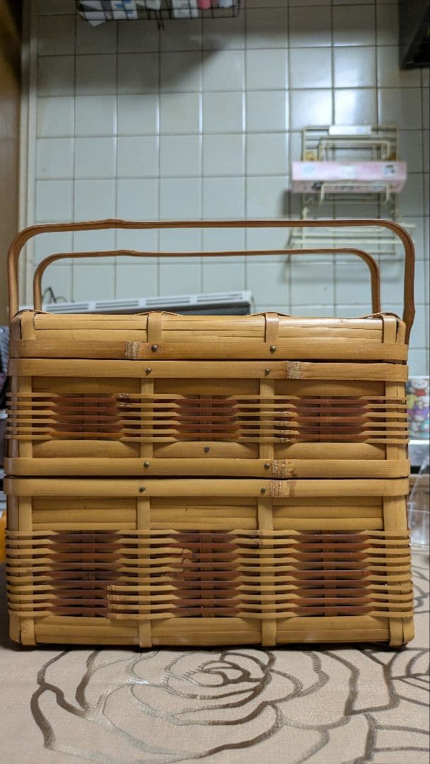 天然竹製持ち手付きバスケット