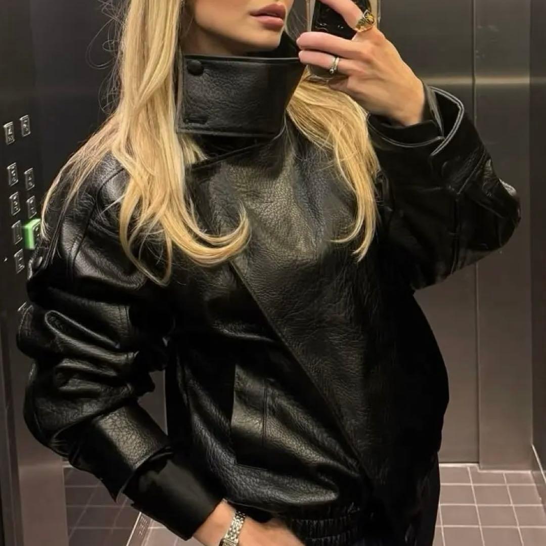 【SNSで人気！完売商品、新品タグ付き】ZARA フェイクレザージャケット、M