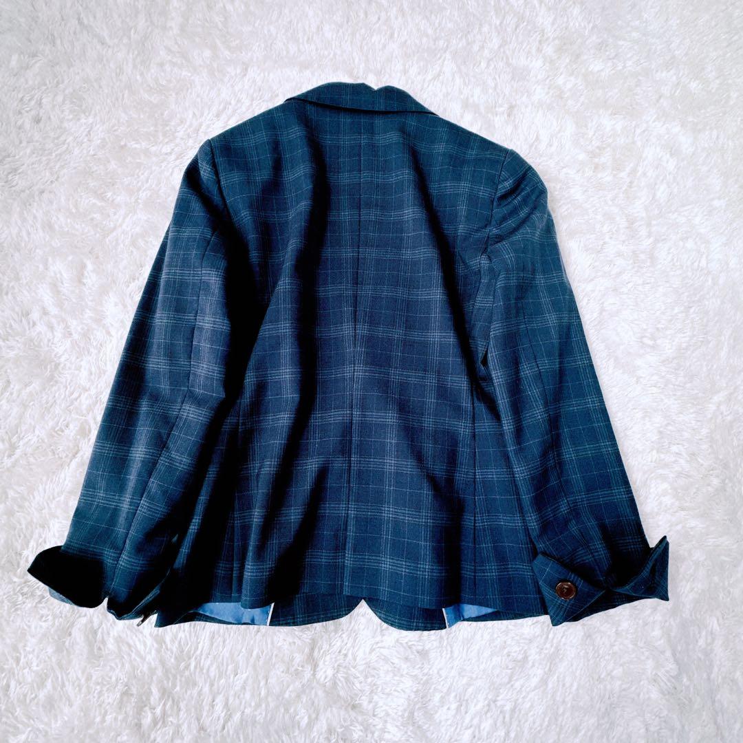 美品 オリヒカ ライム パンツ スーツ チェック ストレッチ ネイビー 紺