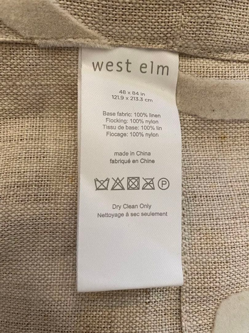 west elm フロッキング加工 総柄 リネン カーテン 5枚セット