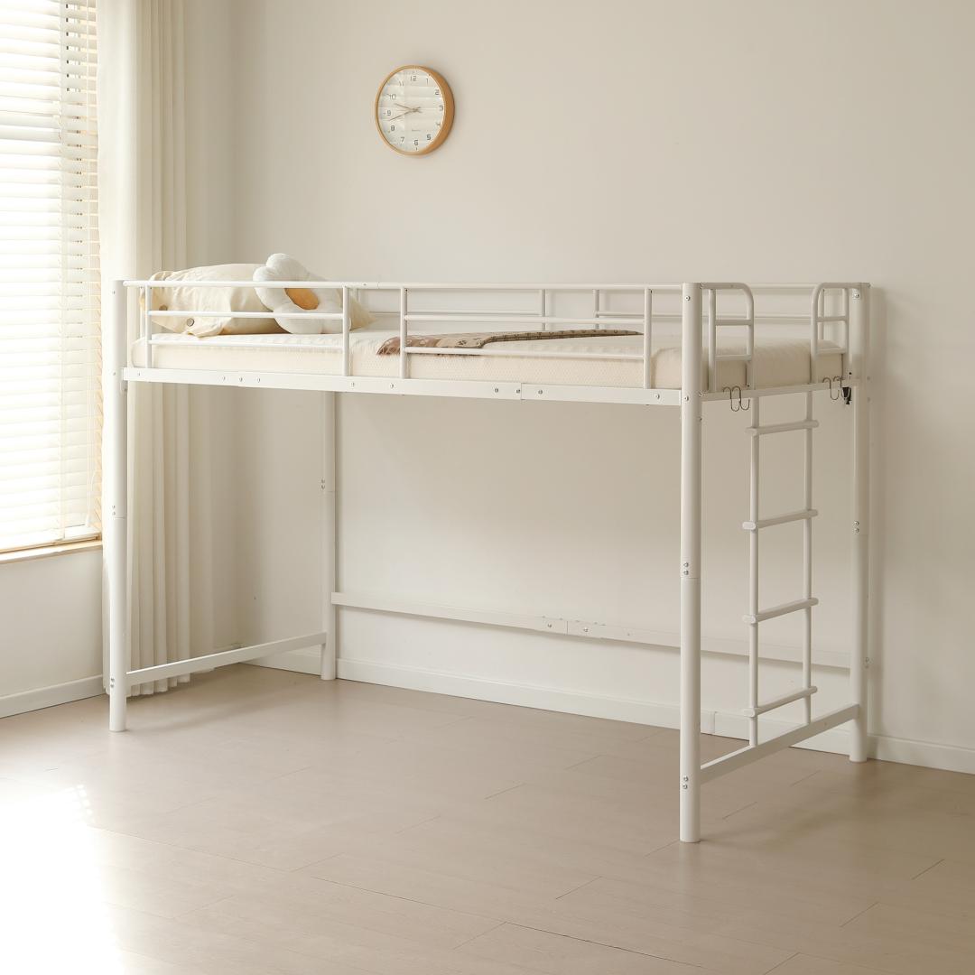 【高さ140cm】ロフトベッド パイプベッド シングル 耐荷重150 WHITE