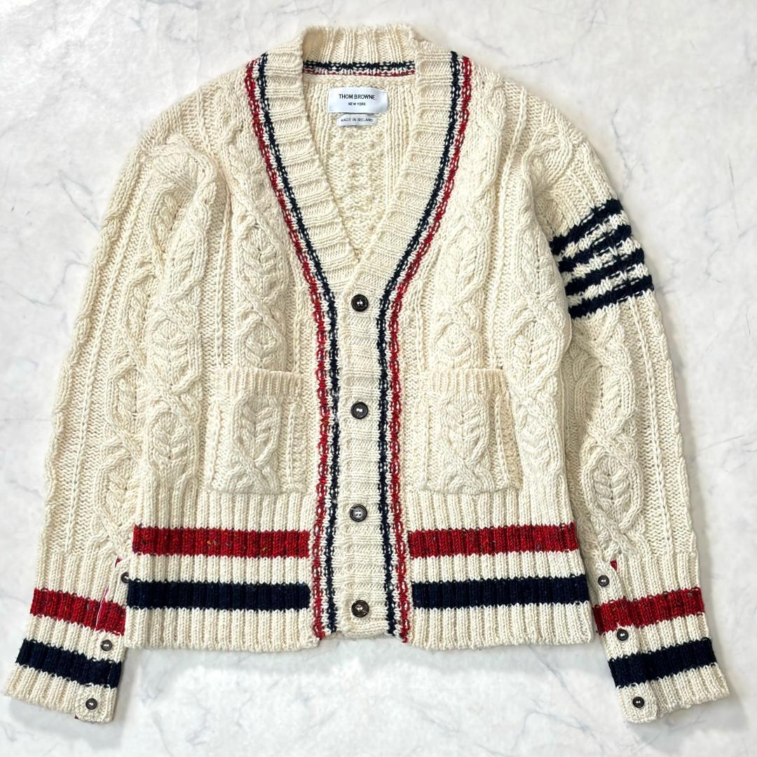 トムブラウン 4bar Vネックカーディガン アイボリー サイズ1 tm1