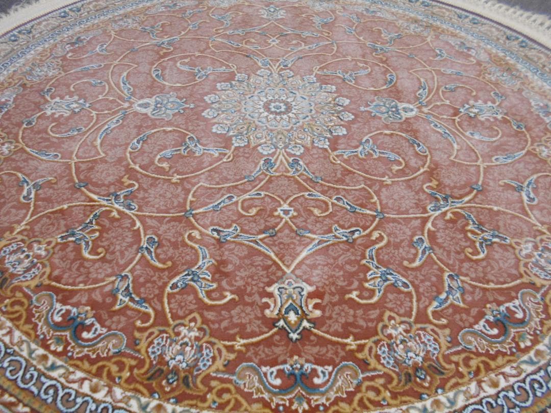 立体柄、144万ノット！本場イラン産 高密度織絨毯！円形200cm‐200541