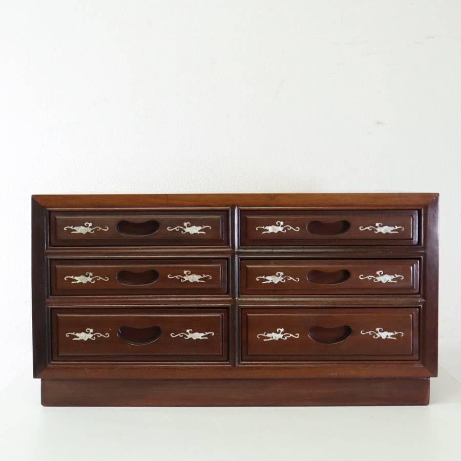 値下　花梨無垢 唐木家具 螺鈿細工 小箪笥 小引き出し 引き出し6杯