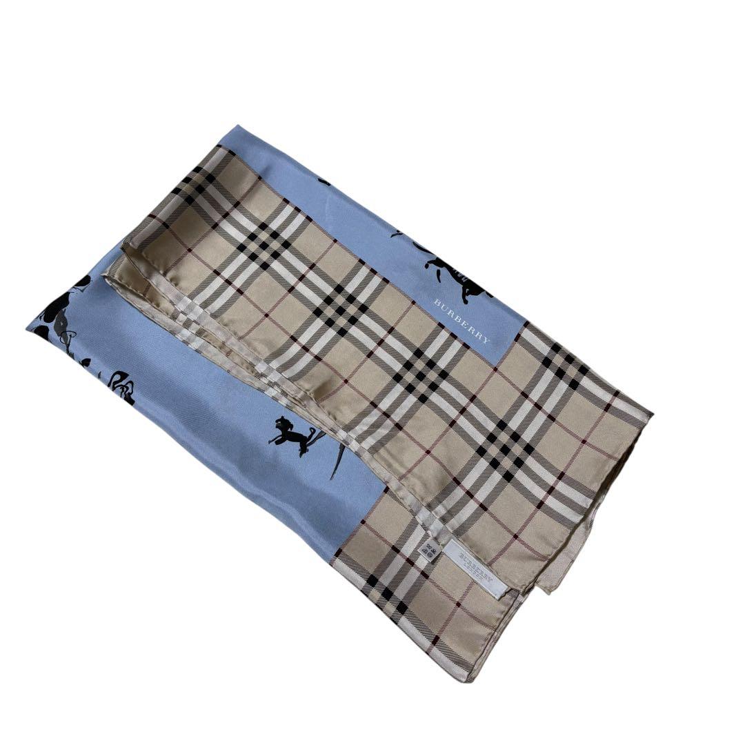バーバリーロンドン☆大判スカーフ ノバチェック 犬 女性 散歩 シルク ブルー