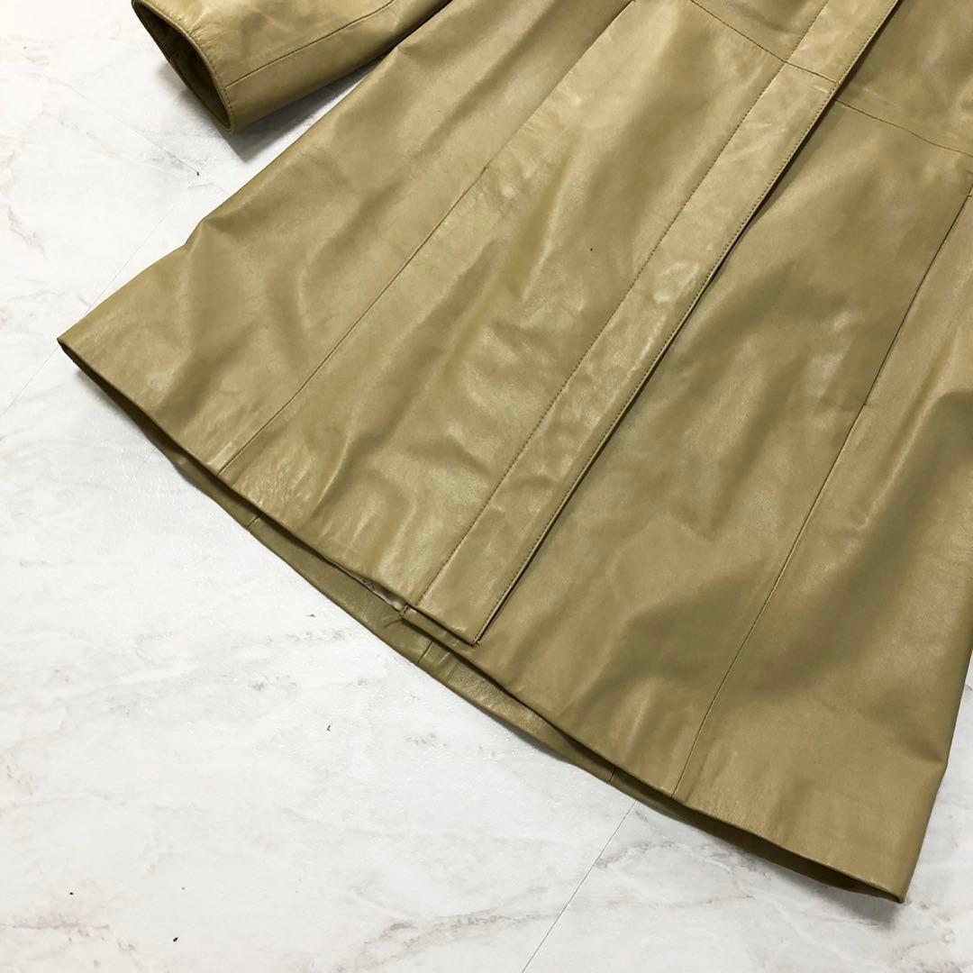 未使用級❤️BALMAIN ラムレザー　羊革　レザーコート　ノーカラー　カーキ