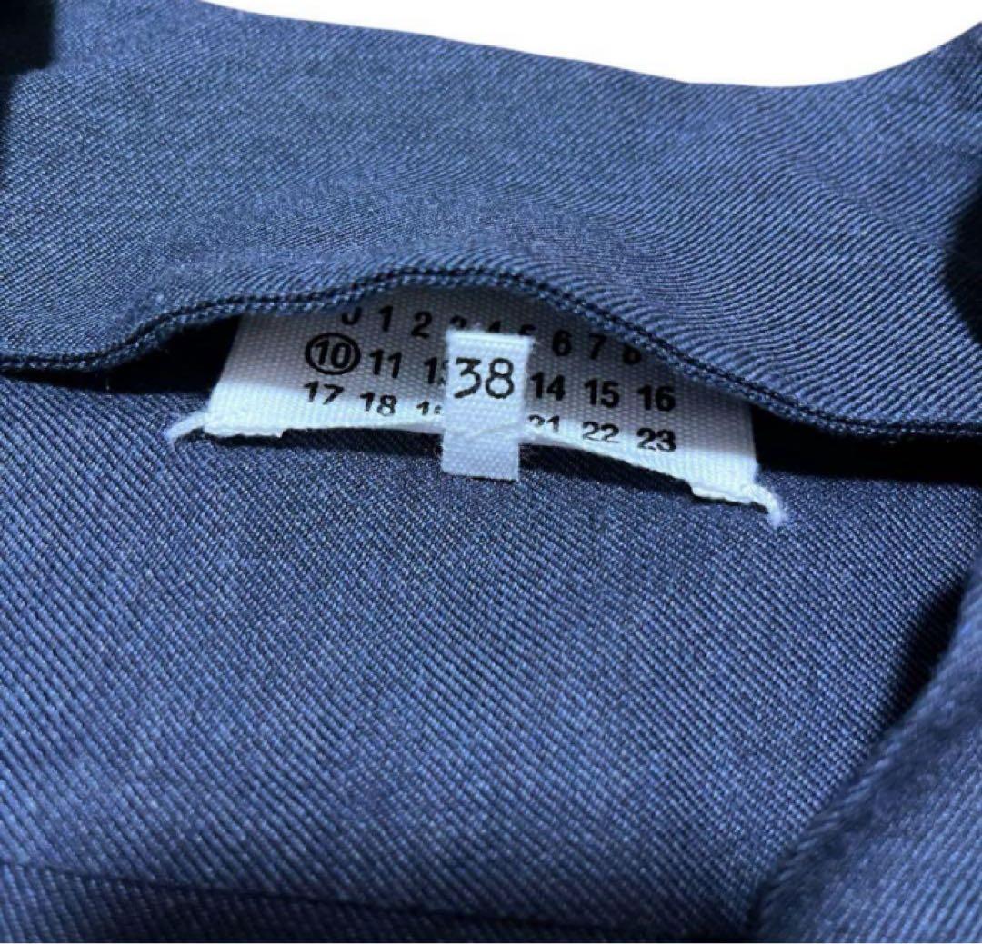【メゾンマルジェラ】ノーカラーシャツ ネイビー 17aw