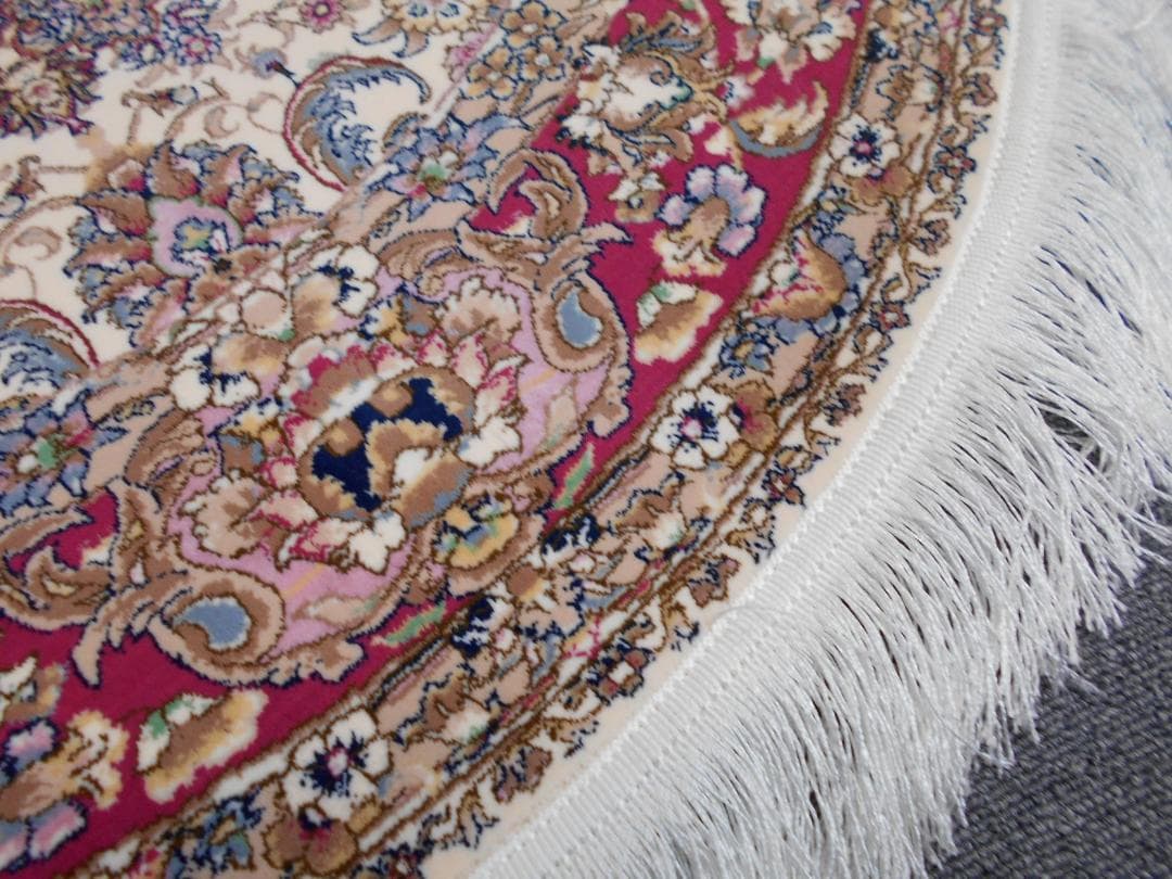 170万ノット、多色織！輝く、本場イラン産 絨毯！円形200cm‐201271