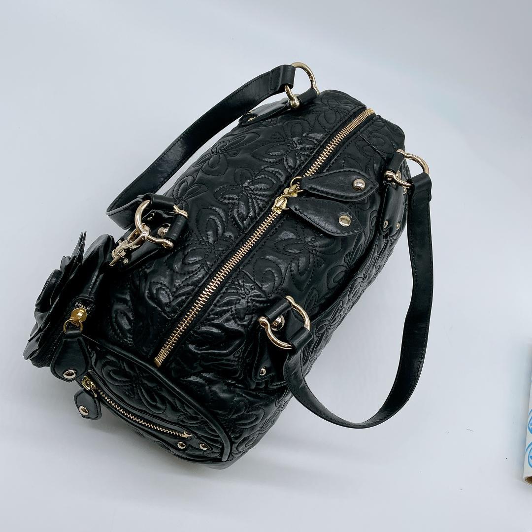 美品 ANNA SUI レザー ハンド キルティング ボストンバッグe753