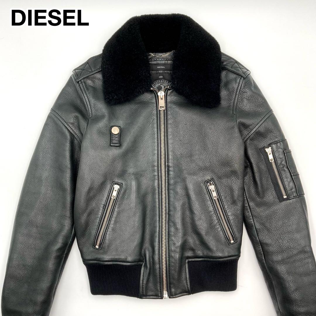 パンダ✨ DIESEL 襟ボア ライダース ジャケット シングル 黒 XS