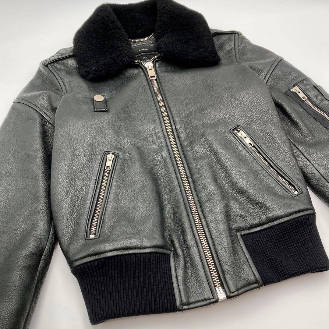 パンダ✨ DIESEL 襟ボア ライダース ジャケット シングル 黒 XS