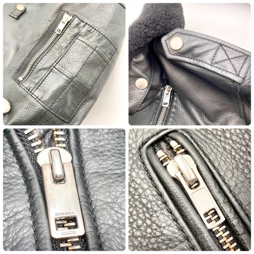 パンダ✨ DIESEL 襟ボア ライダース ジャケット シングル 黒 XS